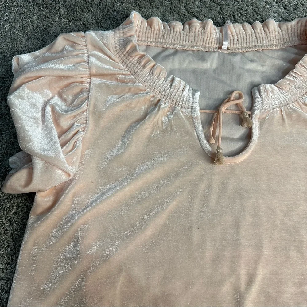 Free People Terese Velvet Top XS velour light pink ruffle puff smock Tee